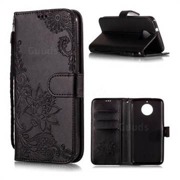 Intricate Embossing Lotus Mandala Flower Leather Wallet Case for Motorola Moto G5S - Black