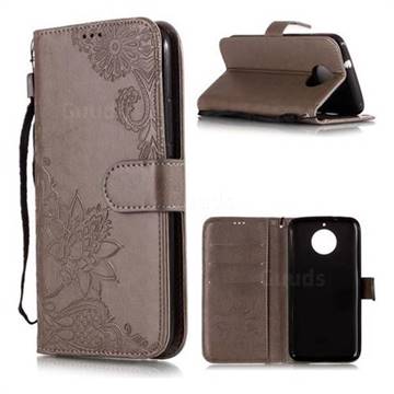 Intricate Embossing Lotus Mandala Flower Leather Wallet Case for Motorola Moto G5S - Gray
