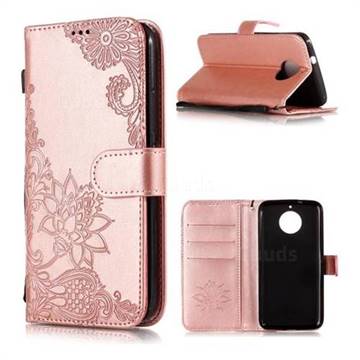 Intricate Embossing Lotus Mandala Flower Leather Wallet Case for Motorola Moto G5S - Rose Gold