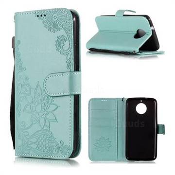 Intricate Embossing Lotus Mandala Flower Leather Wallet Case for Motorola Moto G5S - Green