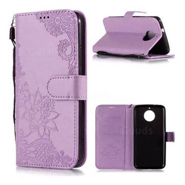 Intricate Embossing Lotus Mandala Flower Leather Wallet Case for Motorola Moto G5S - Purple