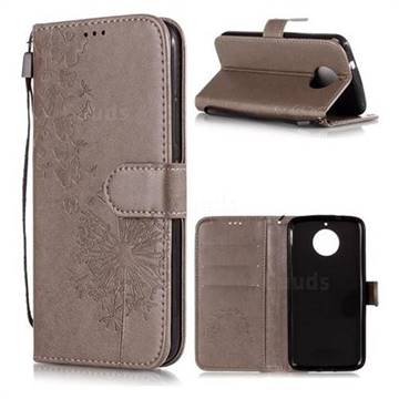 Intricate Embossing Dandelion Butterfly Leather Wallet Case for Motorola Moto G5S - Gray