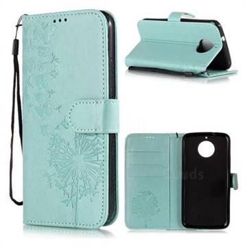 Intricate Embossing Dandelion Butterfly Leather Wallet Case for Motorola Moto G5S - Green