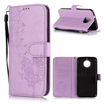 Intricate Embossing Dandelion Butterfly Leather Wallet Case for Motorola Moto G5S - Purple