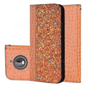 Shiny Crocodile Pattern Stitching Magnetic Closure Flip Holster Shockproof Phone Cases for Motorola Moto G5S - Gold Orange