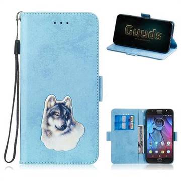 Retro Leather Phone Wallet Case with Aluminum Alloy Patch for Motorola Moto G5S - Light Blue
