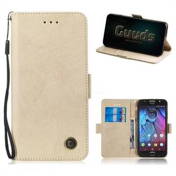 Retro Classic Leather Phone Wallet Case Cover for Motorola Moto G5S - Golden