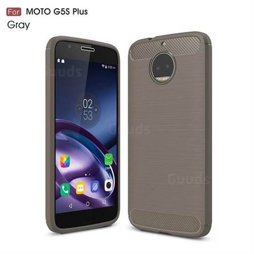 Luxury Carbon Fiber Brushed Wire Drawing Silicone TPU Back Cover for Motorola Moto G5S Plus (Gray)
