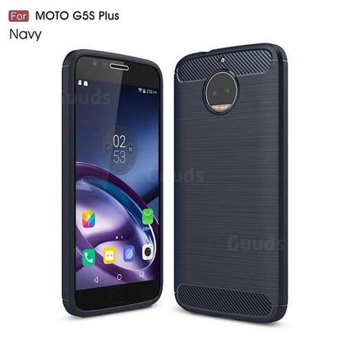 Luxury Carbon Fiber Brushed Wire Drawing Silicone TPU Back Cover for Motorola Moto G5S Plus (Navy)