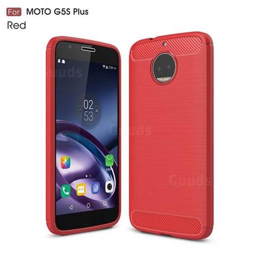 Luxury Carbon Fiber Brushed Wire Drawing Silicone TPU Back Cover for Motorola Moto G5S Plus (Red)