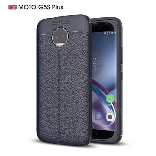Luxury Auto Focus Litchi Texture Silicone TPU Back Cover for Motorola Moto G5S Plus - Dark Blue