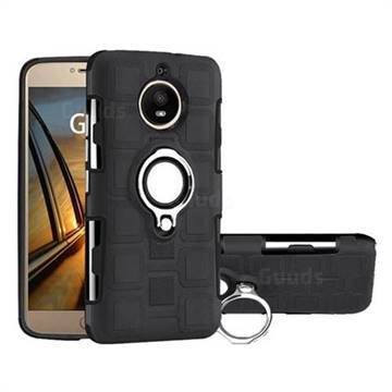 Ice Cube Shockproof PC + Silicon Invisible Ring Holder Phone Case for Motorola Moto G5S Plus - Black
