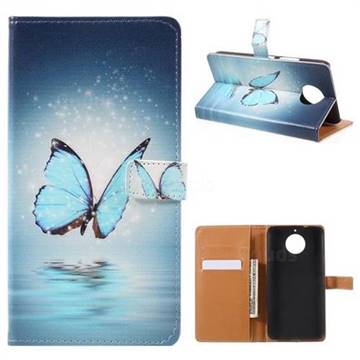 Sea Blue Butterfly Leather Wallet Case for Motorola Moto G5S Plus