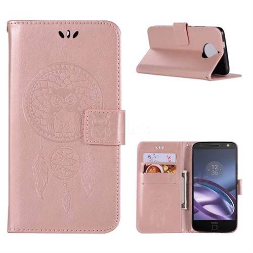 Intricate Embossing Owl Campanula Leather Wallet Case for Motorola Moto G5S Plus - Rose Gold