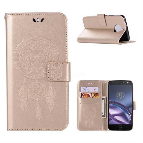 Intricate Embossing Owl Campanula Leather Wallet Case for Motorola Moto G5S Plus - Champagne