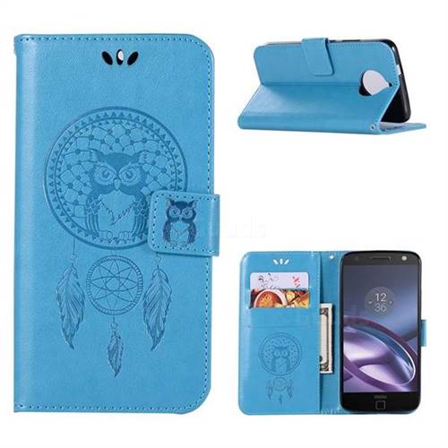 Intricate Embossing Owl Campanula Leather Wallet Case for Motorola Moto G5S Plus - Blue