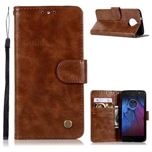 Luxury Retro Leather Wallet Case for Motorola Moto G5S Plus - Brown