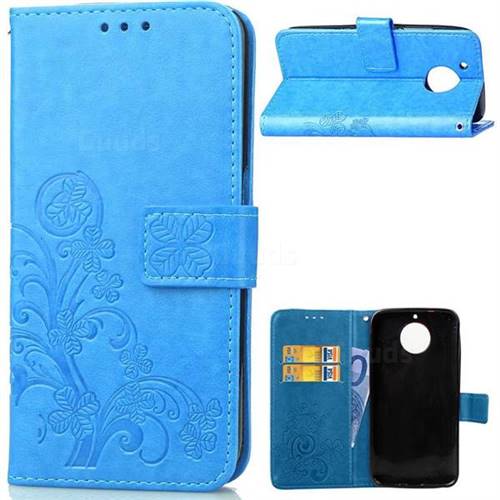 Embossing Imprint Four-Leaf Clover Leather Wallet Case for Motorola Moto G5S Plus - Blue