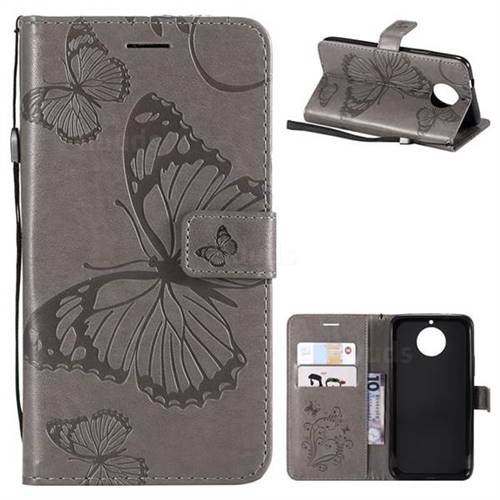 Embossing 3D Butterfly Leather Wallet Case for Motorola Moto G5S Plus - Gray