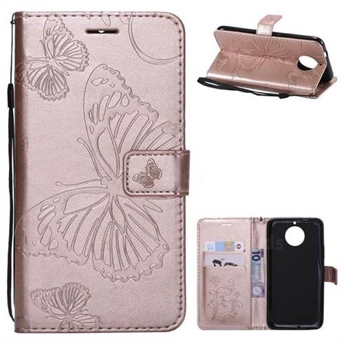 Embossing 3D Butterfly Leather Wallet Case for Motorola Moto G5S Plus - Rose Gold