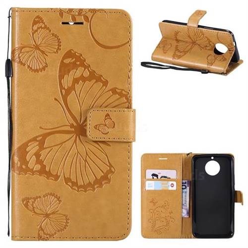 Embossing 3D Butterfly Leather Wallet Case for Motorola Moto G5S Plus - Yellow