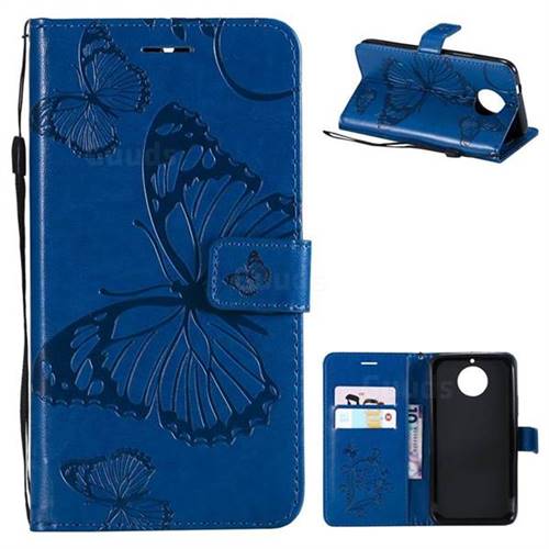 Embossing 3D Butterfly Leather Wallet Case for Motorola Moto G5S Plus - Blue