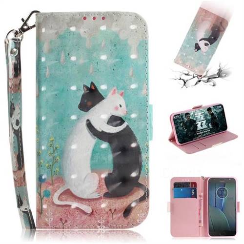 Black and White Cat 3D Painted Leather Wallet Phone Case for Motorola Moto G5S Plus