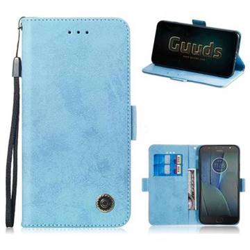 Retro Classic Leather Phone Wallet Case Cover for Motorola Moto G5S Plus - Light Blue