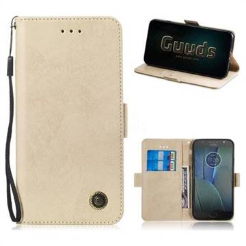 Retro Classic Leather Phone Wallet Case Cover for Motorola Moto G5S Plus - Golden