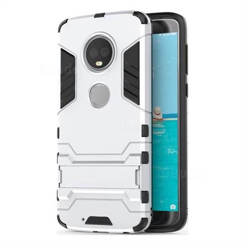 Armor Premium Tactical Grip Kickstand Shockproof Dual Layer Rugged Hard Cover for Motorola Moto G6 - Silver
