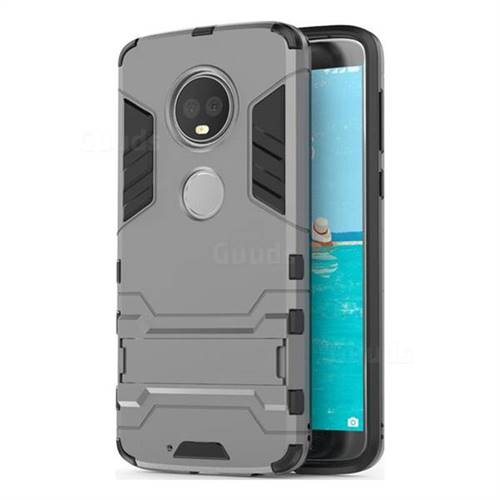 Armor Premium Tactical Grip Kickstand Shockproof Dual Layer Rugged Hard Cover for Motorola Moto G6 - Gray