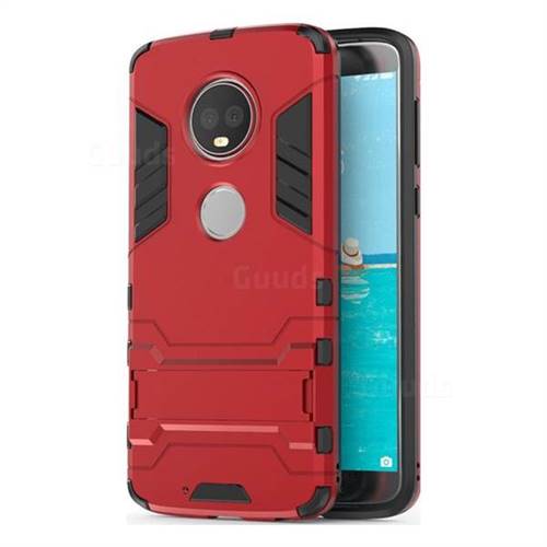 Armor Premium Tactical Grip Kickstand Shockproof Dual Layer Rugged Hard Cover for Motorola Moto G6 - Wine Red