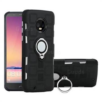 Ice Cube Shockproof PC + Silicon Invisible Ring Holder Phone Case for Motorola Moto G6 - Black
