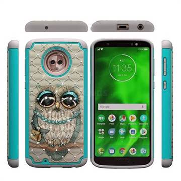 Sweet Gray Owl Studded Rhinestone Bling Diamond Shock Absorbing Hybrid Defender Rugged Phone Case Cover for Motorola Moto G6
