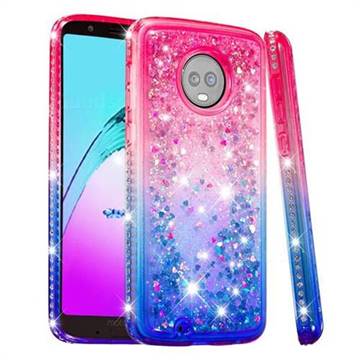 Diamond Frame Liquid Glitter Quicksand Sequins Phone Case for Motorola Moto G6 - Pink Blue