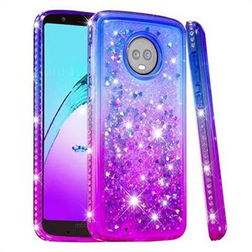 Diamond Frame Liquid Glitter Quicksand Sequins Phone Case for Motorola Moto G6 - Blue Purple
