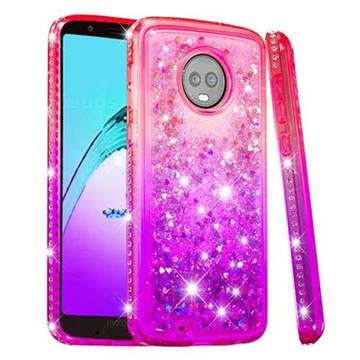 Diamond Frame Liquid Glitter Quicksand Sequins Phone Case for Motorola Moto G6 - Pink Purple