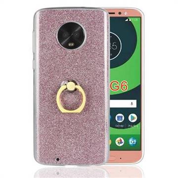 Luxury Soft TPU Glitter Back Ring Cover with 360 Rotate Finger Holder Buckle for Motorola Moto G6 - Pink