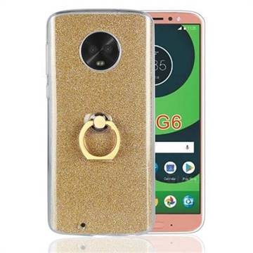 Luxury Soft TPU Glitter Back Ring Cover with 360 Rotate Finger Holder Buckle for Motorola Moto G6 - Golden