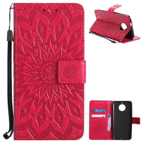 Embossing Sunflower Leather Wallet Case for Motorola Moto G6 - Red