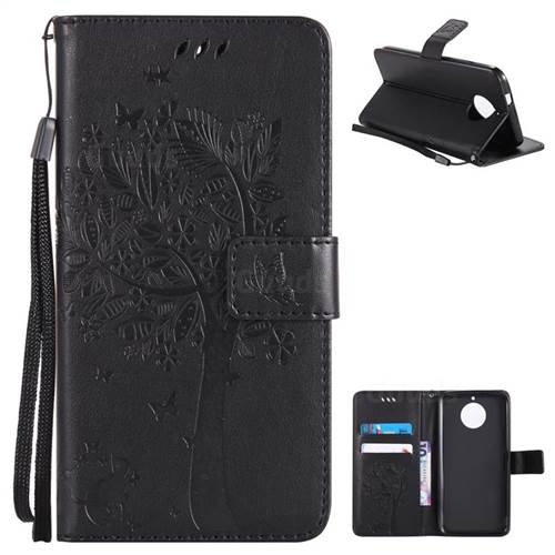 Embossing Butterfly Tree Leather Wallet Case for Motorola Moto G6 - Black