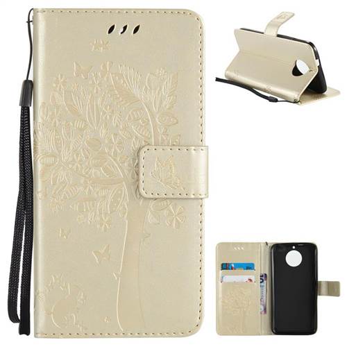 Embossing Butterfly Tree Leather Wallet Case for Motorola Moto G6 - Champagne