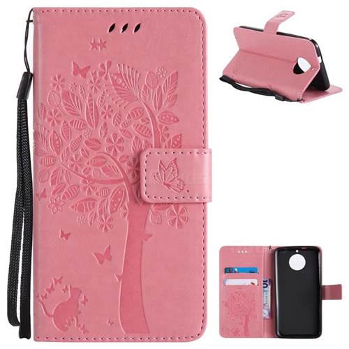 Embossing Butterfly Tree Leather Wallet Case for Motorola Moto G6 - Pink