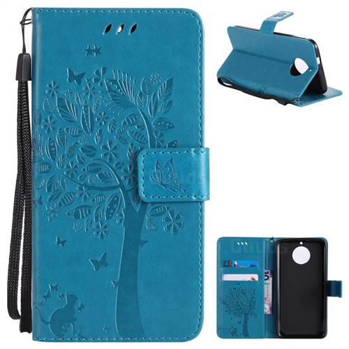 Embossing Butterfly Tree Leather Wallet Case for Motorola Moto G6 - Blue