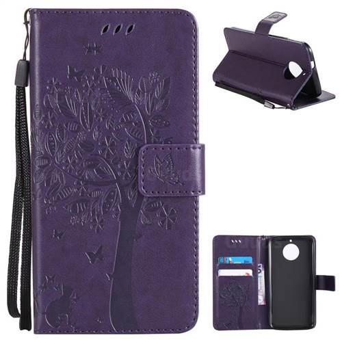Embossing Butterfly Tree Leather Wallet Case for Motorola Moto G6 - Purple