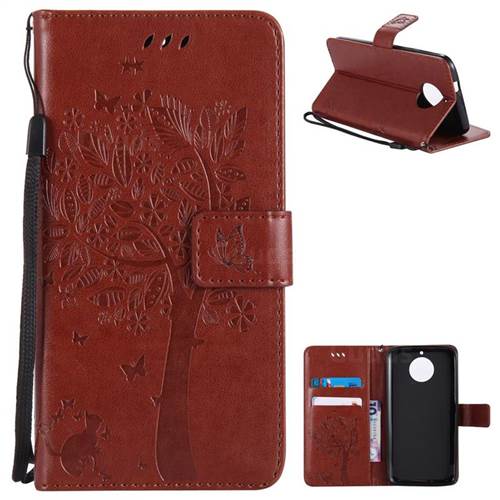 Embossing Butterfly Tree Leather Wallet Case for Motorola Moto G6 - Brown