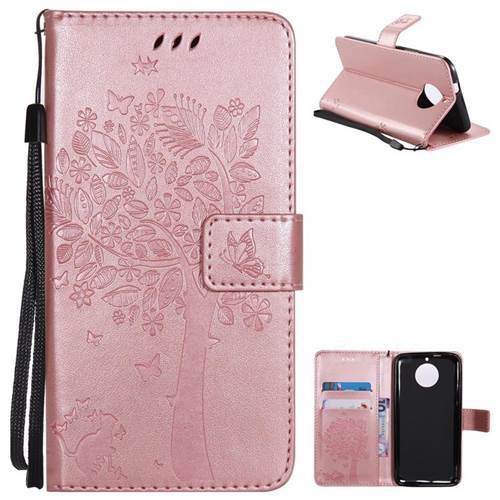 Embossing Butterfly Tree Leather Wallet Case for Motorola Moto G6 - Rose Pink