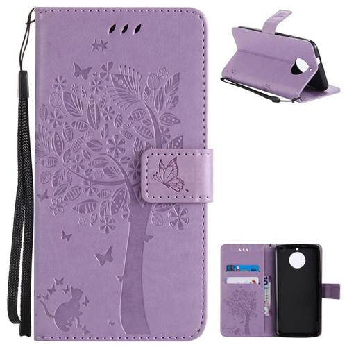 Embossing Butterfly Tree Leather Wallet Case for Motorola Moto G6 - Violet