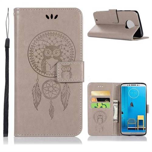 Intricate Embossing Owl Campanula Leather Wallet Case for Motorola Moto G6 - Grey