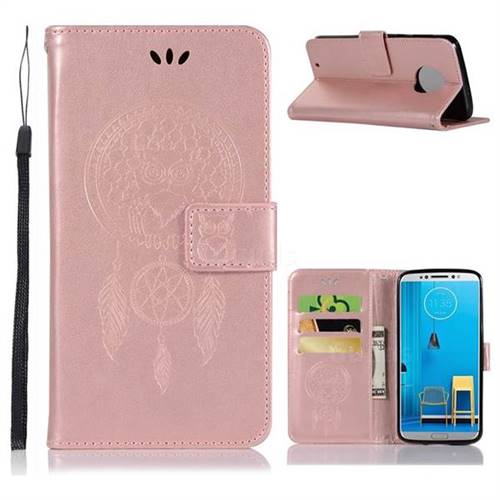 Intricate Embossing Owl Campanula Leather Wallet Case for Motorola Moto G6 - Rose Gold